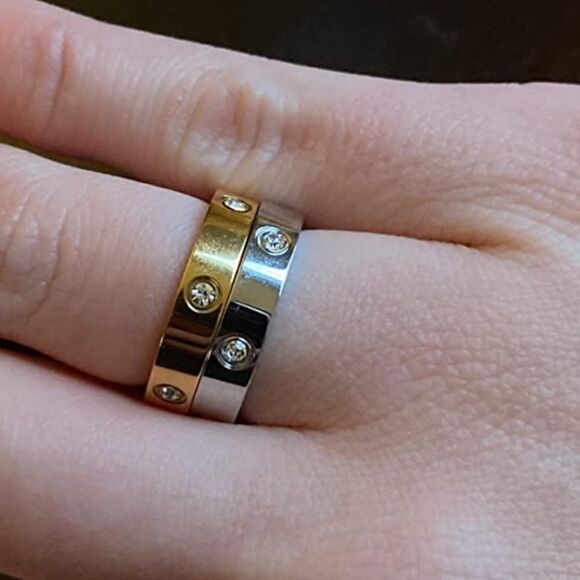 NEW GOLD OR SILVER DIAMOND LOVE RING THIN STYLE LOVE RING - Picture 2 of 8